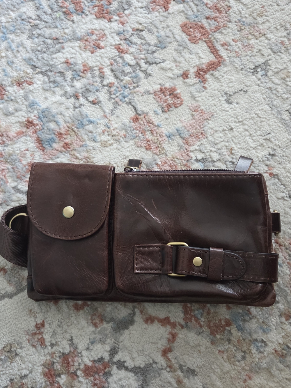 Brown Leather Crossbody Bag with Buckle Accent